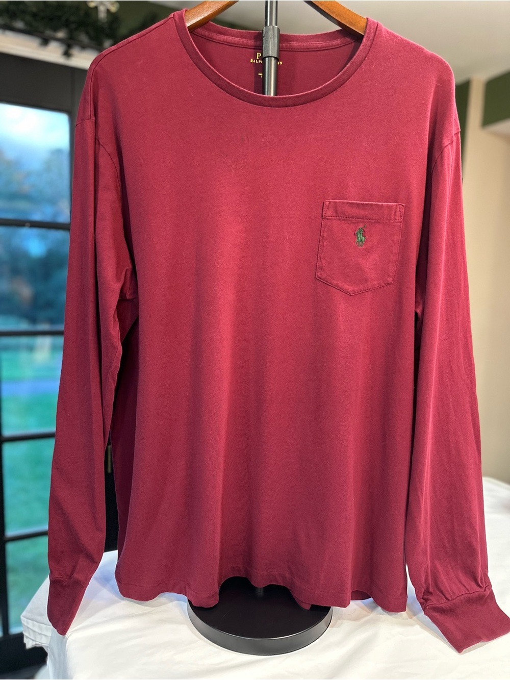 Polo Ralph Lauren Mens XL Long Sleeve Pocket T Shirt Burgundy Pony Logo Cotton